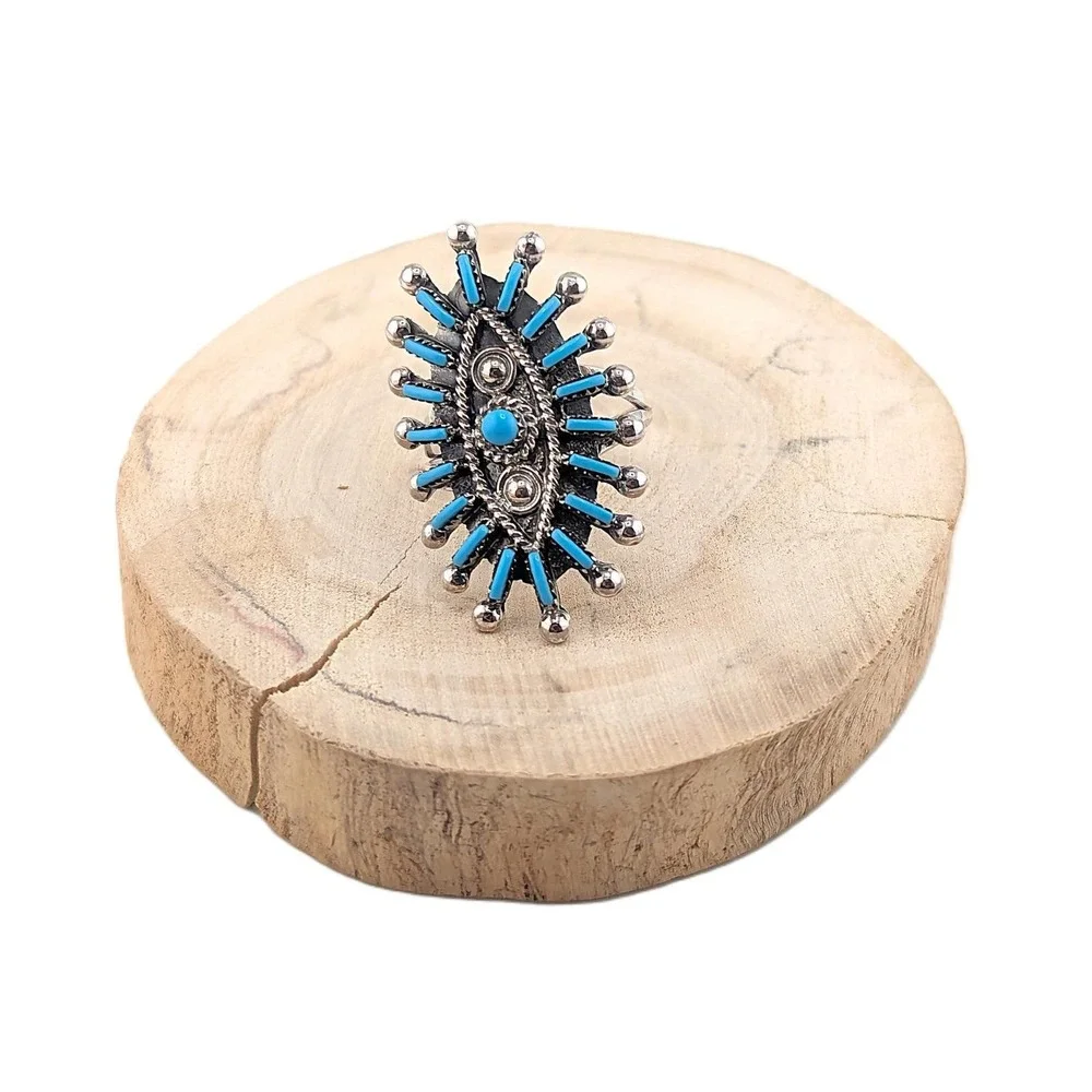 Zuni Ring Turquoise Cluster Auth Native American Handmade Jewelry sz 9.5 **‎